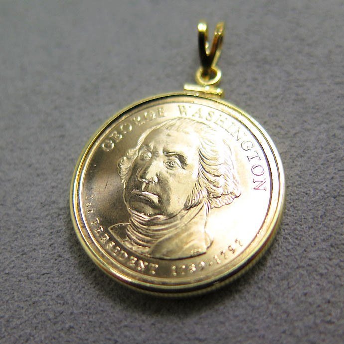 大統領1ドル貨（初代ジョージワシントン）・コインペンダント・バチカン付「12kgf・ゴールドフィルド」（1個）