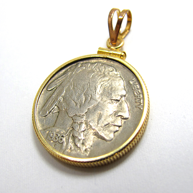 インディアン（バッファロー）コイン（5セント）コインペンダント・バチカン付「12kgf・ゴールドフィルド」（1個）