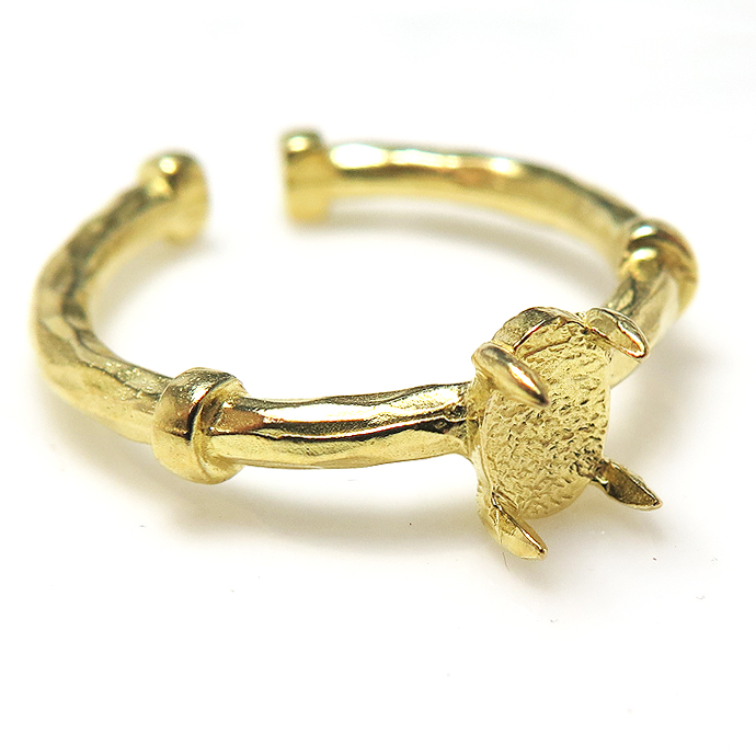 指輪 ブラスリング 空枠 石枠 4本爪 オーバル 6×4mm （真鍮ブラス・ゴールドカラー）25個