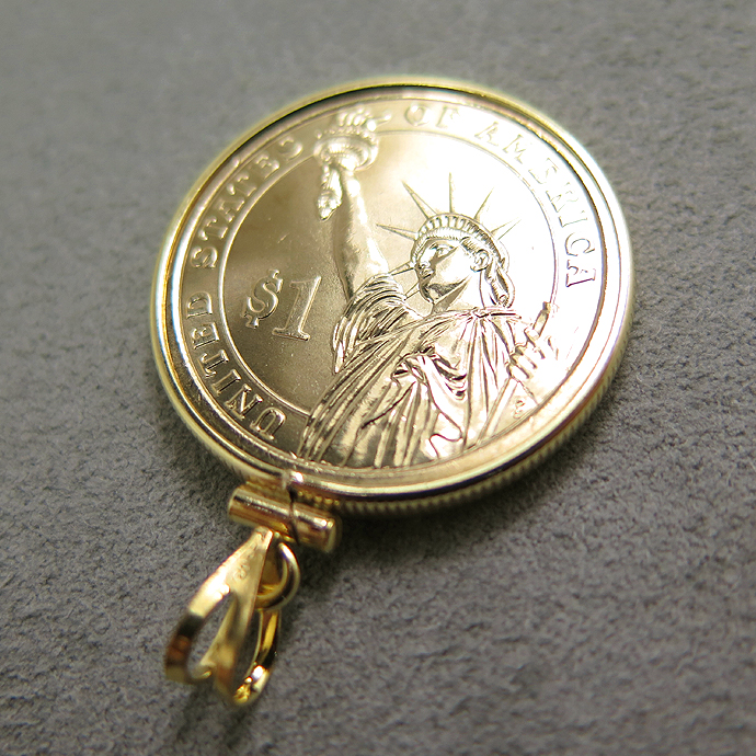大統領1ドル貨（第26代セオドア・ルーズベルト）・コインペンダント・バチカン付「14kgf・ゴールドフィルド」（1個）