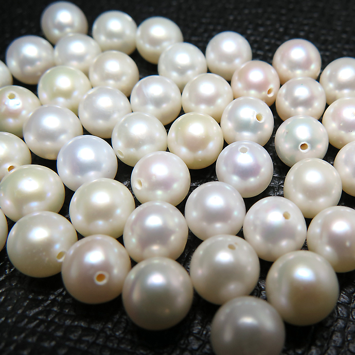 淡水パール真珠（ホワイト系）片穴パール（ラウンド～セミラウンド6.5～7mm）（50個）