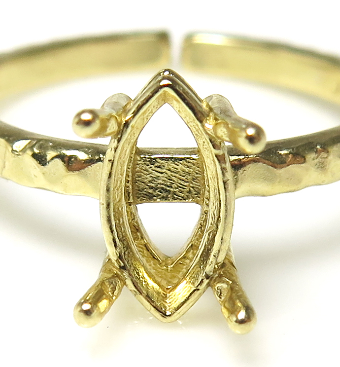 指輪 空枠 石枠 マーキス リング 4本爪 10×5mm 真鍮ブラス・ゴールド 