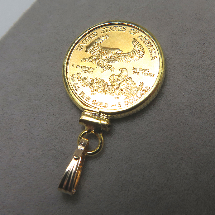 イーグル金貨 1/10オンス・アメリカ合衆国発行金貨コインペンダント・バチカン付「14kgf・ゴールドフィルド」（1個）