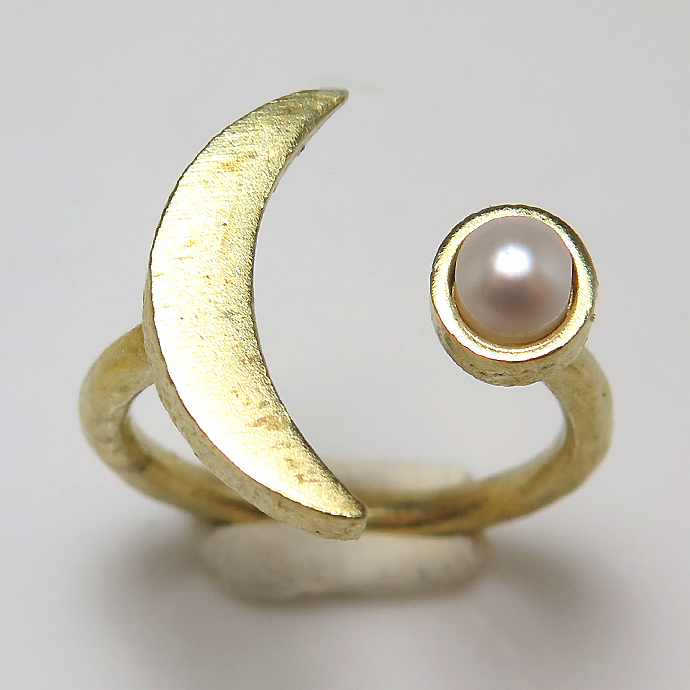 三日月 リング 惑星 指輪 パール（淡水真珠）4mm 真鍮ブラス・ゴールド